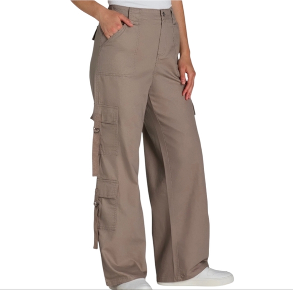 Wide Leg Cargo Pants, High Waist No Boundaries 100% Cotton - Picture 1 of 14